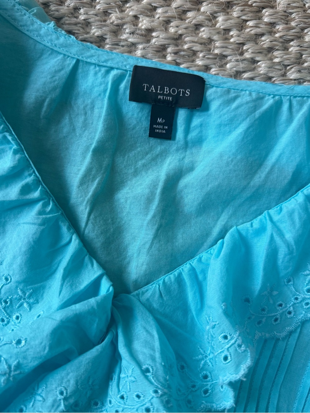 Talbots Turquoise Embroidered Eyelet Ruffle Top - Picture 2 of 3